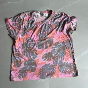 Wildfox Women’s Short Sleeve Tee in Pink and Gray Tropical Print